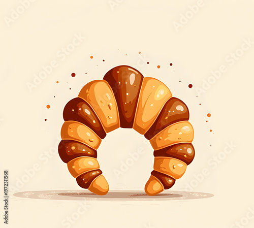 Happy National Croissant Day greeting card with a cute croissant illustration and hearts.