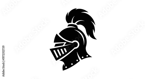 Bild auf Leinwand Black Knight Helmet Silhouette with Plume - Medieval Warrior Icon