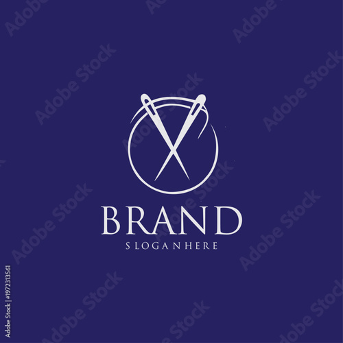 Sewing logo design needle and thread