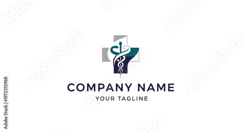 Medical logo template with cross and stethoscope.