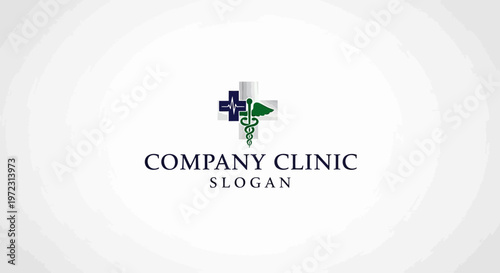 Medical logo with cross and rod.