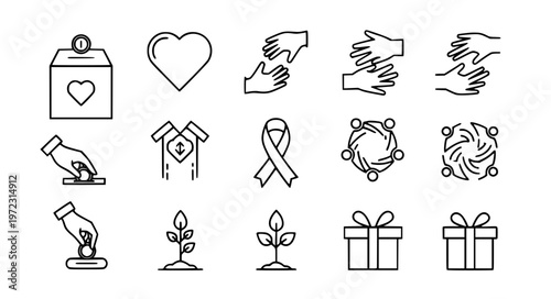 Volunteer charity thin line icon vector set donate awareness EPS10 isolated on white