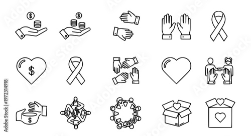 Stylized volunteer charity thin line icon set vector EPS10 isolated on white