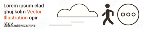 Communication, navigation, wayfinding, progress, simplicity, modern design. Black line cloud, walking person and three dots. Communication and navigation concept