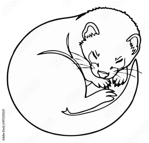 Minimalist sleeping ferret line art icon. Generative AI