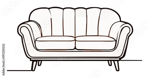 Minimalist line art loveseat sofa icon. Generative AI