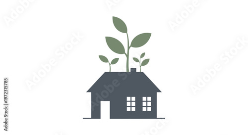 House with green plant growing out.