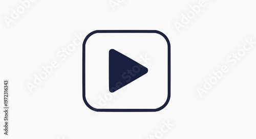 Minimalist play button icon vector, dark blue video start symbol in rounded square, multimedia player interface element for web and mobile apps