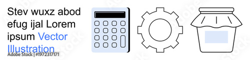 Technology, industry, food services, automation, home economics, manufacturing processes. Icons include a calculator, gear and jam jar. Technology and industry concepts visually