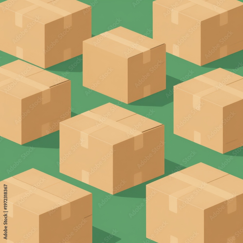 Fototapeta premium Cardboard Boxes Stacked on Green Background, Packaging, E-Commerce Shipping