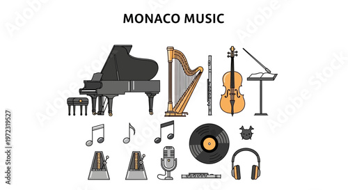 Collection of Musical Instruments and Symbols for Monaco Music.