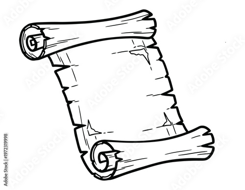 Title antique scroll silhouette a detailed illustration of a rolled parchment document with vintage aesthetic description a black and white sketch depicts a rolled parchment