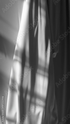 Flowing White Satin Fabric with Shadows.