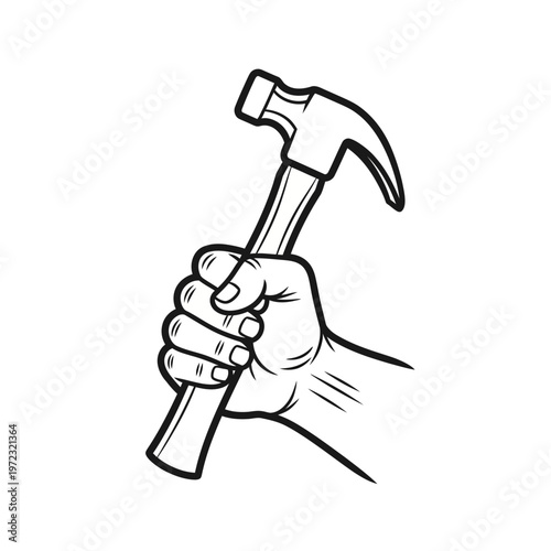 Hand holding a hammer tightly.