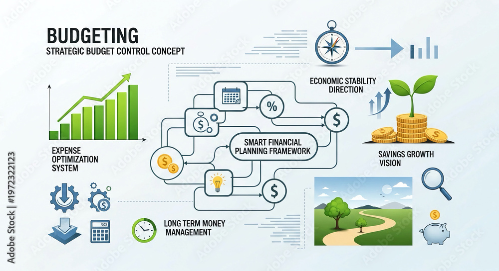 Fototapeta premium Strategic budgeting and financial planning concept with infographic elements