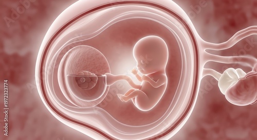 Human Embryo Development Inside Amniotic Sac With Umbilical Cord Attached Detailed Medical Illustration 10 Weeks Gestation