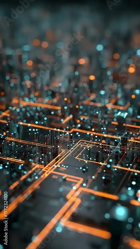 Futuristic Circuit Board with Glowing Connections.