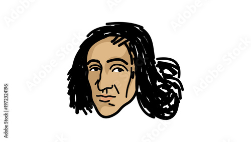 Baruch Spinoza portrait, flat vector illustration