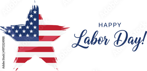 Happy Labor Day text with a distressed American flag star graphic, patriotic holiday.