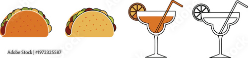 Delicious tacos and refreshing cocktails with citrus garnish Vector