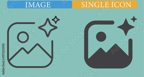 Modern image enhancement icon presented in both outline and solid styles vector illustration