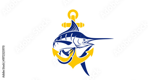 Marlin Fish and Anchor Emblem - Nautical Sport Fishing Logo Design