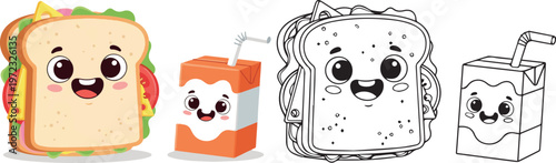 tiffin lunch box doodle school cartoon vector illustration of children learning kid color book