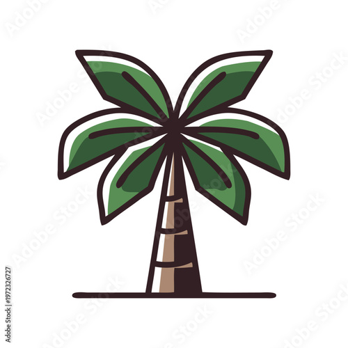 Logo agencia de viajes. Vacaciones de verano. Dibujo sencillo con líneas en estilo geométrico de la palma con relleno de colores 