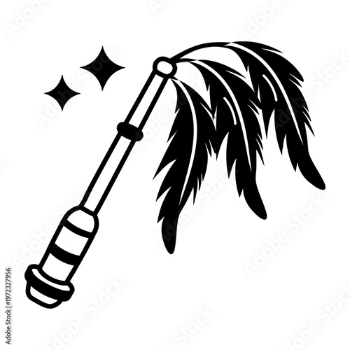 A glyph style icon representing a feather teaser  
