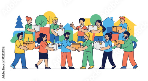 Diverse group of people helping each other.