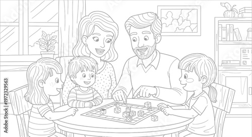 Happy Family Playing Board Game Together at Table