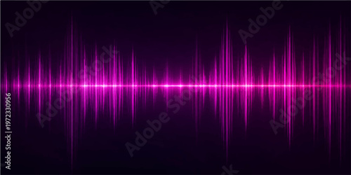 Abstract purple background with colorful light waves and digital equalizer lines creating a glowing music technology backdrop illustration on black