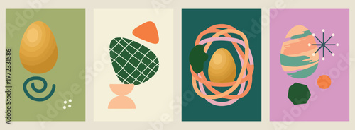 green grid pattern, golden egg illustration, wealth and success, fertility and life, abstract nature design, unique concept art, geometric botanical vector
