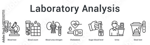 Laboratory analysis banner web icon processes blood and specimen tests for comprehensive metabolic health evaluation.