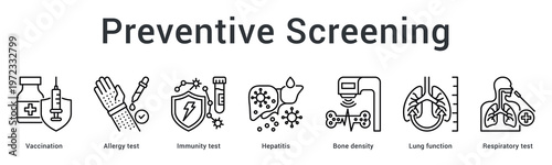 Preventive screening banner web icon provides immunization and testing for disease prevention and early detection.