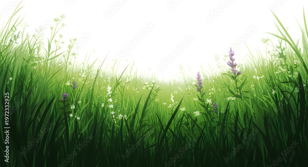 Obraz premium Lush green meadow with tall grass and sunlight a peaceful natural scene