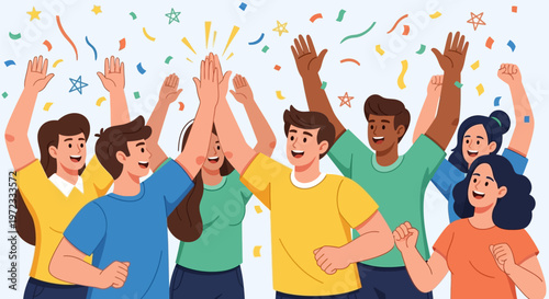 Diverse group of people celebrating together.