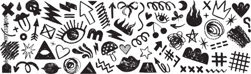 Abstract black and white sketch a chaotic collection of lines shapes and symbols