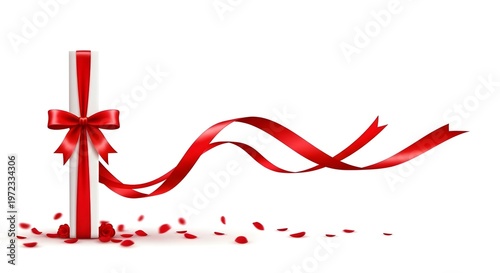 Title festive red ribbon and bow with confetti celebration and gift giving description a vibrant image featuring a red