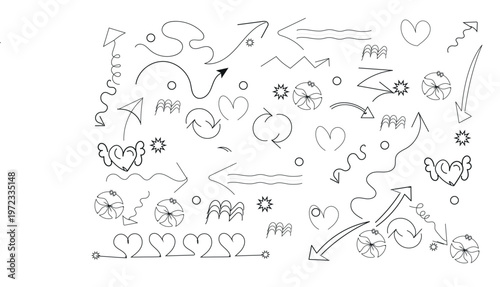 Intricate black and white doodle collection abstract shapes and whimsical lines