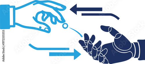 The collaborative interaction between human and robotic hands for seamless data or object transfer
