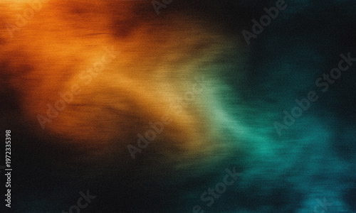 Abstract Orange and Teal Cinematic Smoke Texture with Heavy Grain and Dark Background