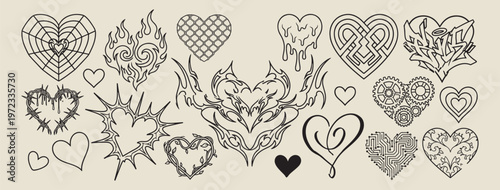 abstract hearts love pattern, hand drawn romantic art illustration, creative heart shape graphics, decorative valentine day elements, sketchy emotional soul symbols, organic relationship line art, art
