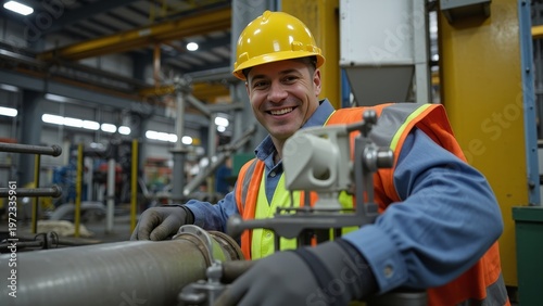 Man in hard hat with equipment in background