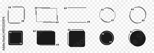 Set of black quote box frames for quotes or text. Black quote box PNG. Empty template for text or quote. Information field.