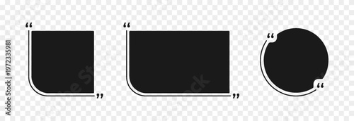 Set of black quote box frames for quotes or text. Black quote box PNG. Empty template for text or quote. Information field.