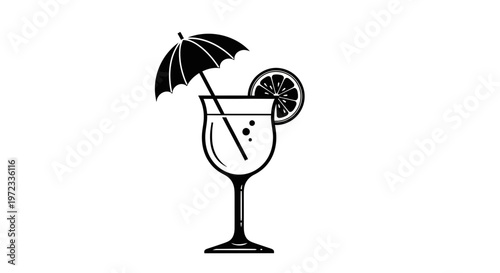 Elegant Cocktail Illustration with Umbrella and Citrus Slice.
