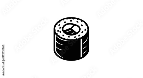 Minimalist black and white icon of a single maki sushi roll.
