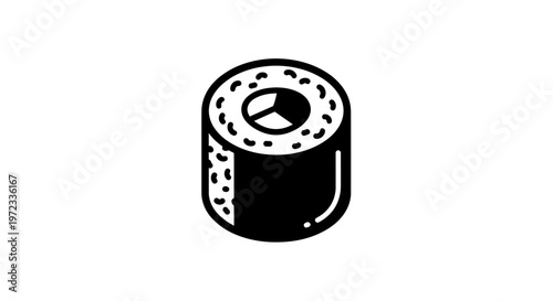 Simple Black and White Icon of a Sushi Roll.