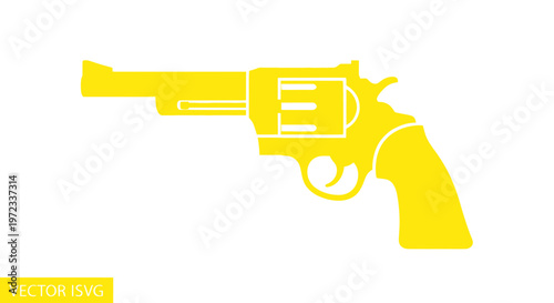 Yellow Revolver Gun Icon Vector, Silhouette of a Handgun on White Background
